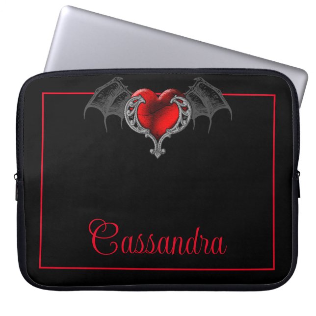 Goth Heart med Fladdermus Vingar Personlig Laptop Fodral (Framsidan)