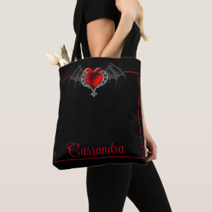 Goth Heart med Fladdermus Vingar Personlig Tygkasse