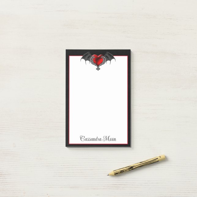 Goth Heart med Fladdermus Vingar Post-it Block (På skrivbordet)