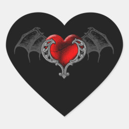 Goth Heart med Fladdermus Vingar Sticker Hjärtformat Klistermärke