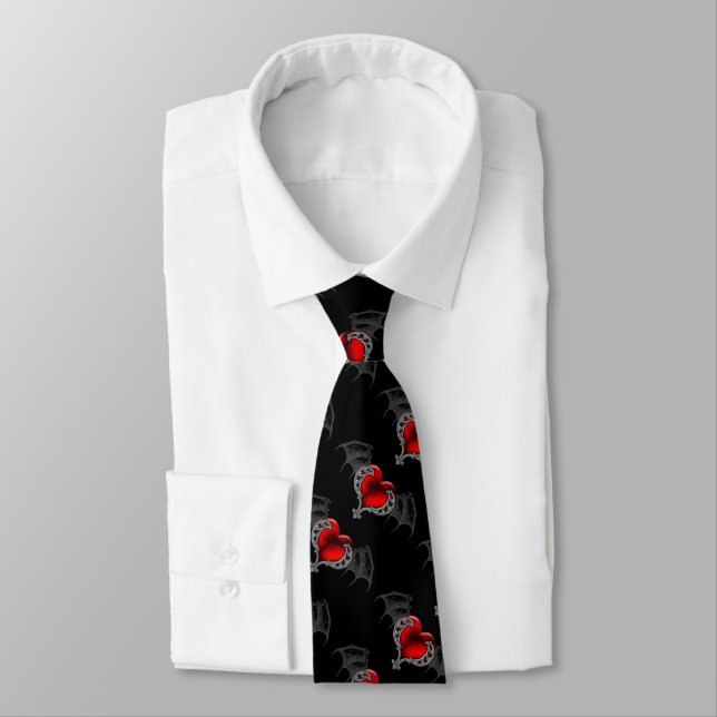 Goth Heart med Fladdermus Vingar Tie Slips (Bunden)