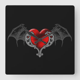 Goth Heart med Fladdermus Vingar Wall Clock Fyrkantig Klocka