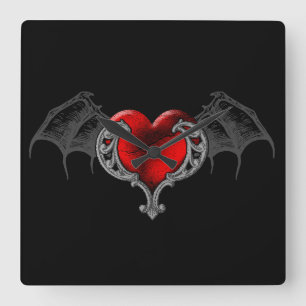 Goth Heart med Fladdermus Vingar Wall Clock Fyrkantig Klocka