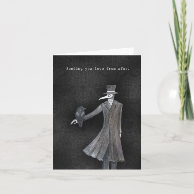 Goth Kärlek Plague Doktor med Valentineserna Raven Kort (Framsida)