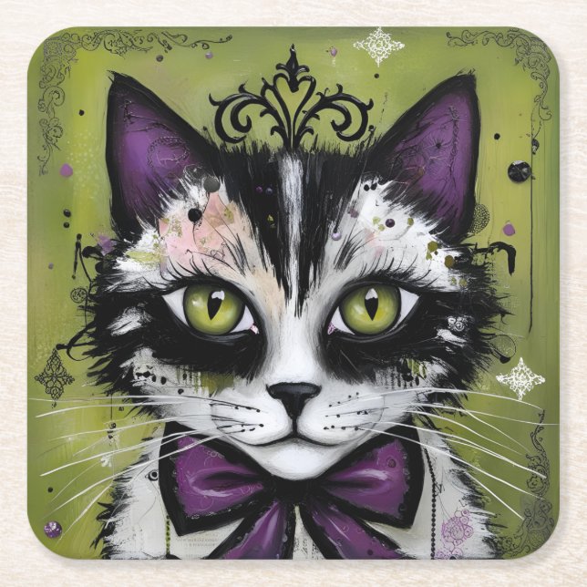 Goth Katt Underlägg Papper Kvadrat (Framsidan)