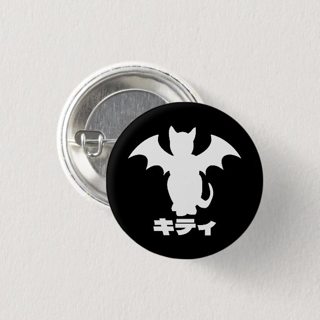 GOTH KATTUNGE FLADDERMUS CAT JAPANESE PIN KNAPP (Framsida & baksida)