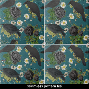 Goth Kråka Black Ro Deep Teal Seamless Mönster Kakelplatta