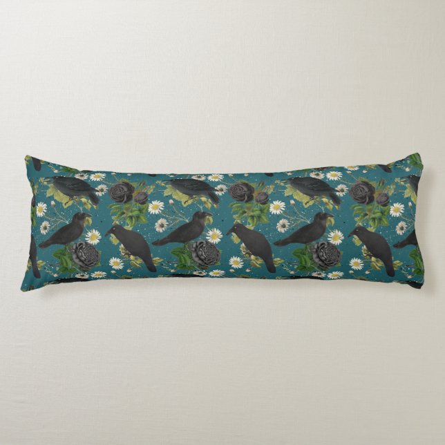 Goth Kråkas & Black Ro Deep Teal Mönster Kroppskudde (Framsidan)