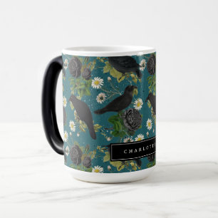 Goth Kråkas & Black Ro Deep Teal Mönster Magisk Mugg