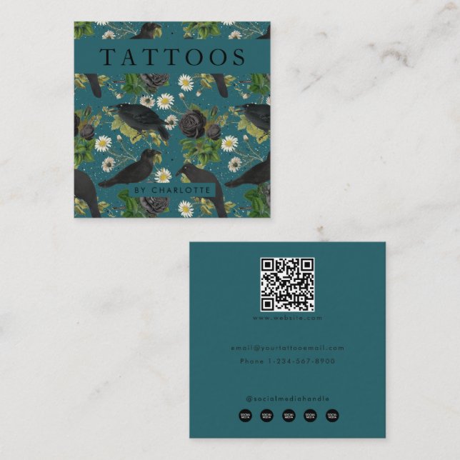 Goth Kråkas & Black Ro Tattoo Artist Fyrkantigt Visitkort (Fram/baksida)