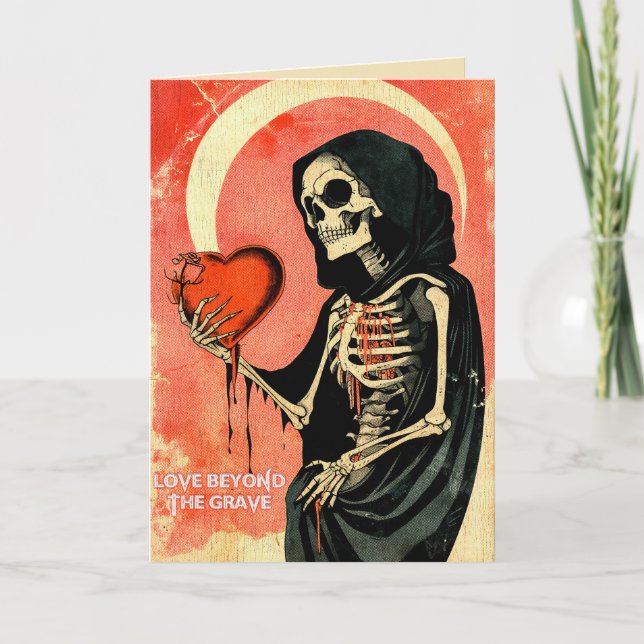 Goth kuslig Alla hjärtans dag Döden med hjärta Kort (Framsida)