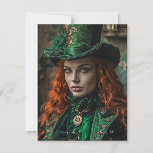 Goth kvinna på St. Patrick's Day Anteckningskort (Framsida)