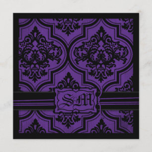 Goth Lila Black Damask bröllop inbjuden Inbjudningar