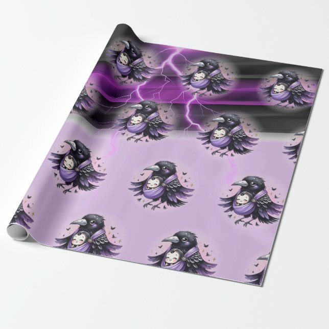Goth Lila Black Halloween Event Baby Shower Presentpapper (Utrullad)