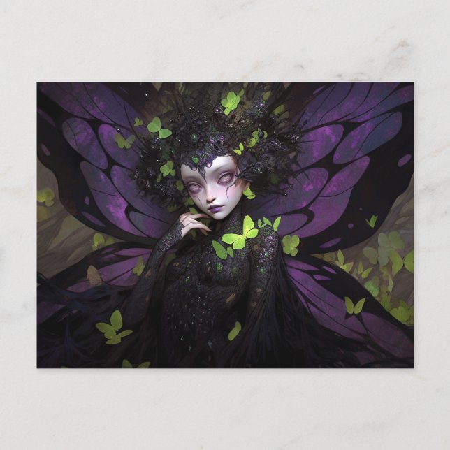 Goth Lila Fairy Girl Fantasy Art Vykort (Framsida)