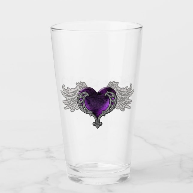 Goth Lila Heart med Angel Vingar Glass Kopp (Framsida)