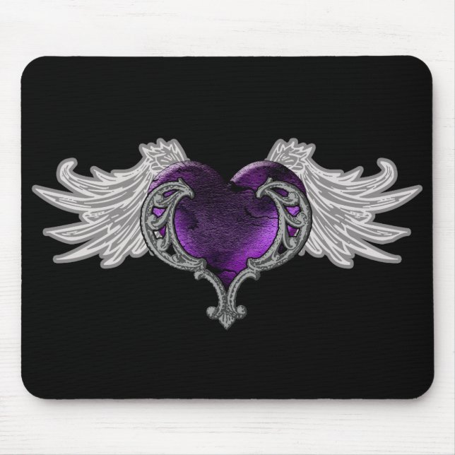 Goth Lila Heart med Angel Vingar Mousepad Musmatta (Framsidan)