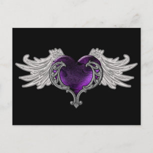 Goth Lila Heart med Angel Vingar Vykort