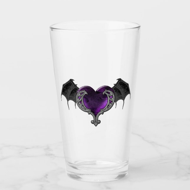 Goth Lila Heart med Fladdermus Vingar Glass Kopp (Framsida)