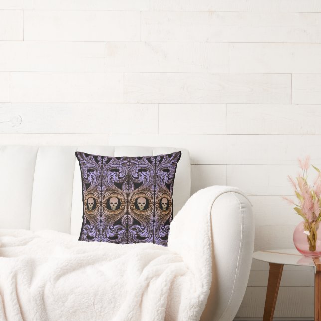 Goth Lila Ornament och Skull Dekorativ kudde (Soffa)