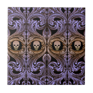 Goth Lila Ornament och Skull Tile Kakelplatta