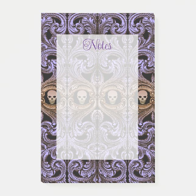 Goth lila prydnad med skalle post-it block (Framsida)