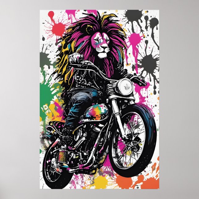 Goth Lion Biker Affisch - Mörk Konst Väggdekoratio (Framsidan)