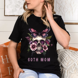 Goth Mamma Blommig Dödskalle Moth Lila Mors Dag T Shirt