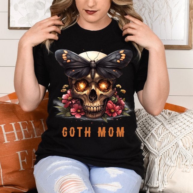 Goth Mamma Blommigt Skull Moth Orange Mors dag T Shirt (Skapare uppladdad)