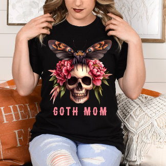 Goth Mamma Blommigt Skull Moth Rosa Mors dag T Shirt