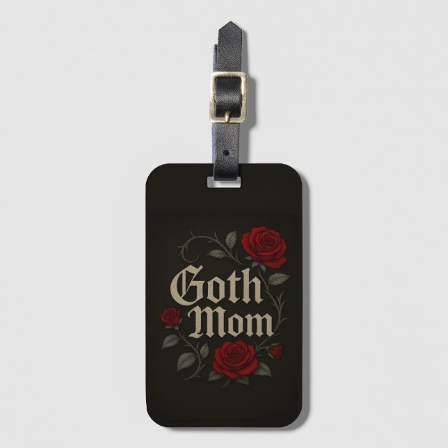 Goth Mamma Röd ros Blommigt Victorian Typography Bagagebricka (Framsida vertikal)