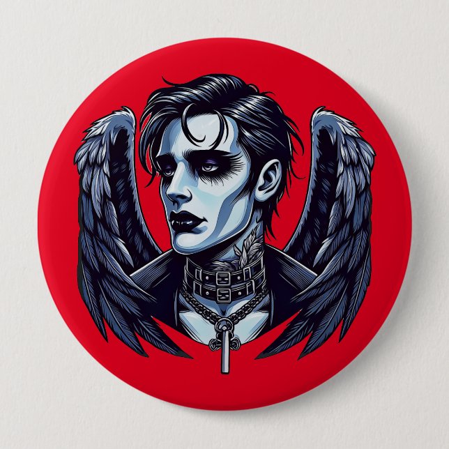 Goth Man Angel Mörk Fantasy art Knapp (Framsida)