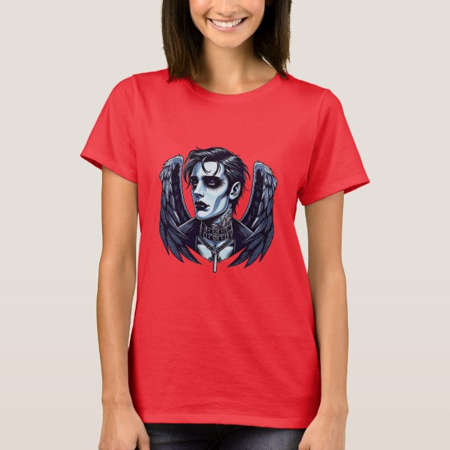 Goth Man Angel Mörk Fantasy art T Shirt (Framsida)