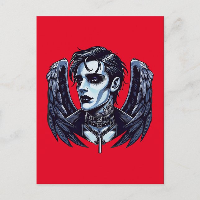 Goth Man Angel Mörk Fantasy konst Vykort (Framsida)