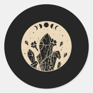 Goth Måne Phases Celestial Crystals and Flowers Runt Klistermärke
