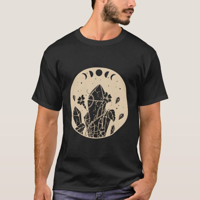 Goth Måne Phases Celestial Crystals and Flowers T Shirt (Framsida)