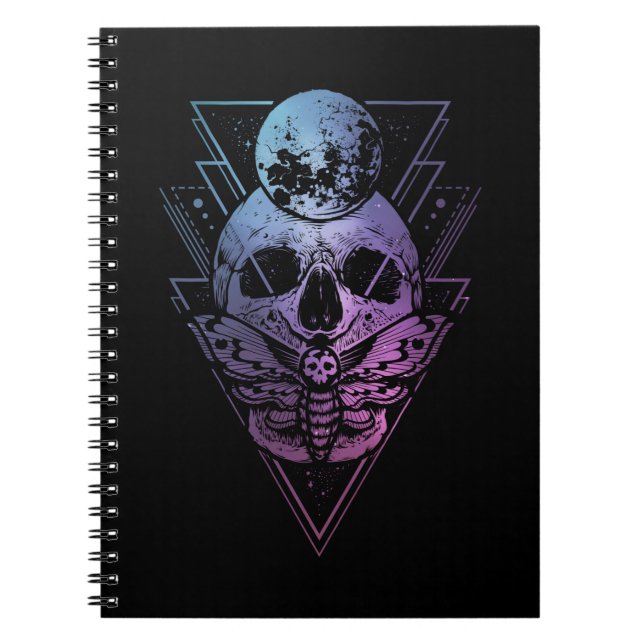 Goth Måne Skull Gothic Wicca Crescent Lunar Moth Anteckningsbok (Framsidan)