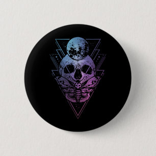 Goth Måne Skull Gothic Wicca Crescent Lunar Moth Knapp