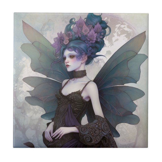 Goth Mörk Fairy Girl Fantasy Art Kakelplatta (Framsidan)