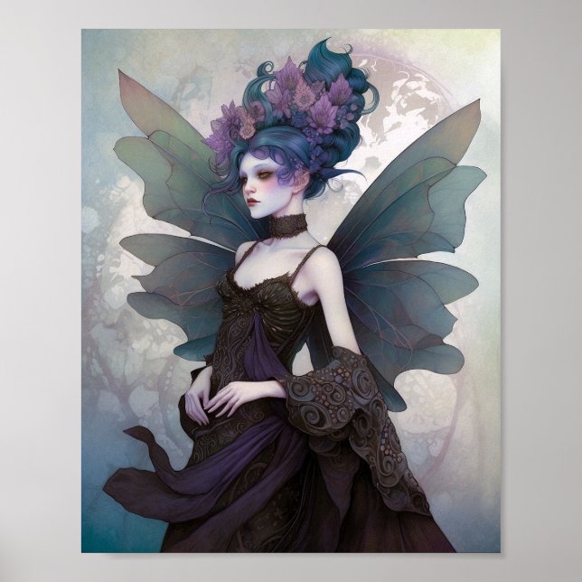 Goth Mörk Fairy Girl Fantasy Art Poster (Framsidan)