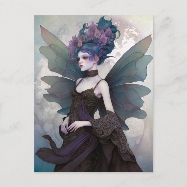 Goth Mörk Fairy Girl Fantasy Art Vykort (Framsida)