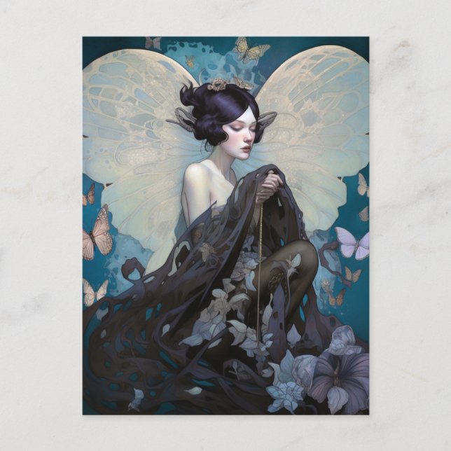 Goth Mörk Fairy Girl Fantasy Art Vykort (Framsida)