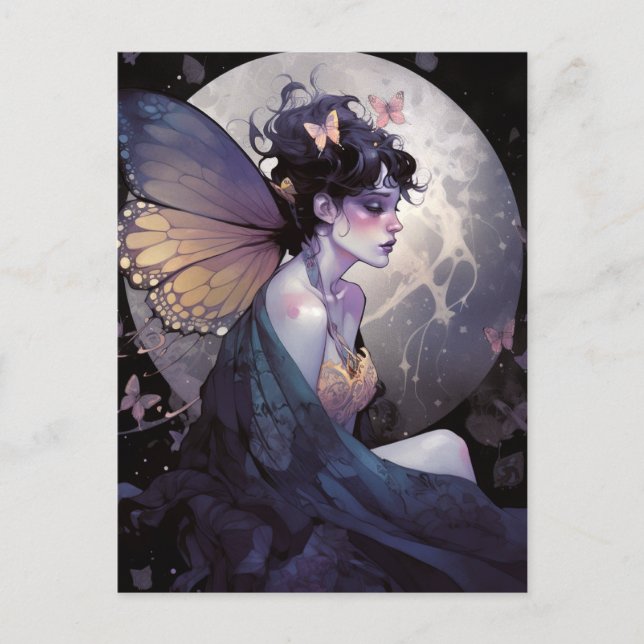 Goth Mörk Fairy Girl Fantasy Art Vykort (Framsida)