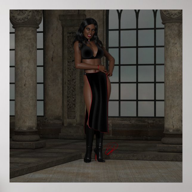Goth Mörk Fantasy African Vampire Woman Poster (Framsidan)