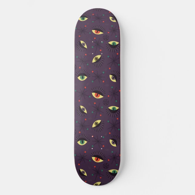 Goth Ögon Witchy Lila Mönster Occult Mini Skateboard Bräda 18,5 Cm (Framsida)