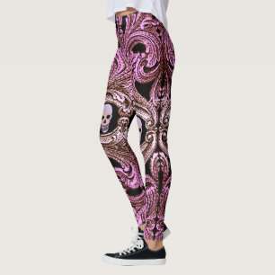 Goth Pink Ornament med Dödskalle Leggings