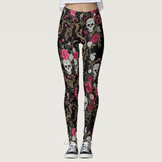 Goth Pink Rose Skalle Tights | Barock Halloween