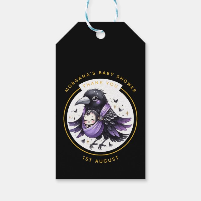 Goth Pojke eller Girl Shower Kråka Tack Presentetikett (Framsidan)