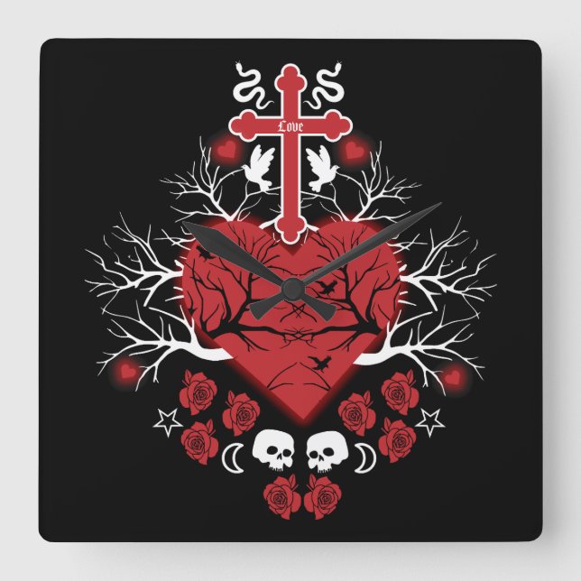 Goth Post Punk Mode Fyrkantig Klocka (Framsida)