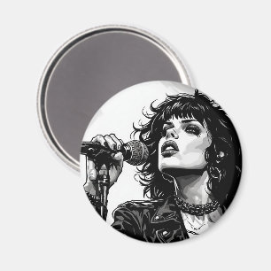 Goth Punk Tjej Sångare Retro Grafisk Konststil Magnet